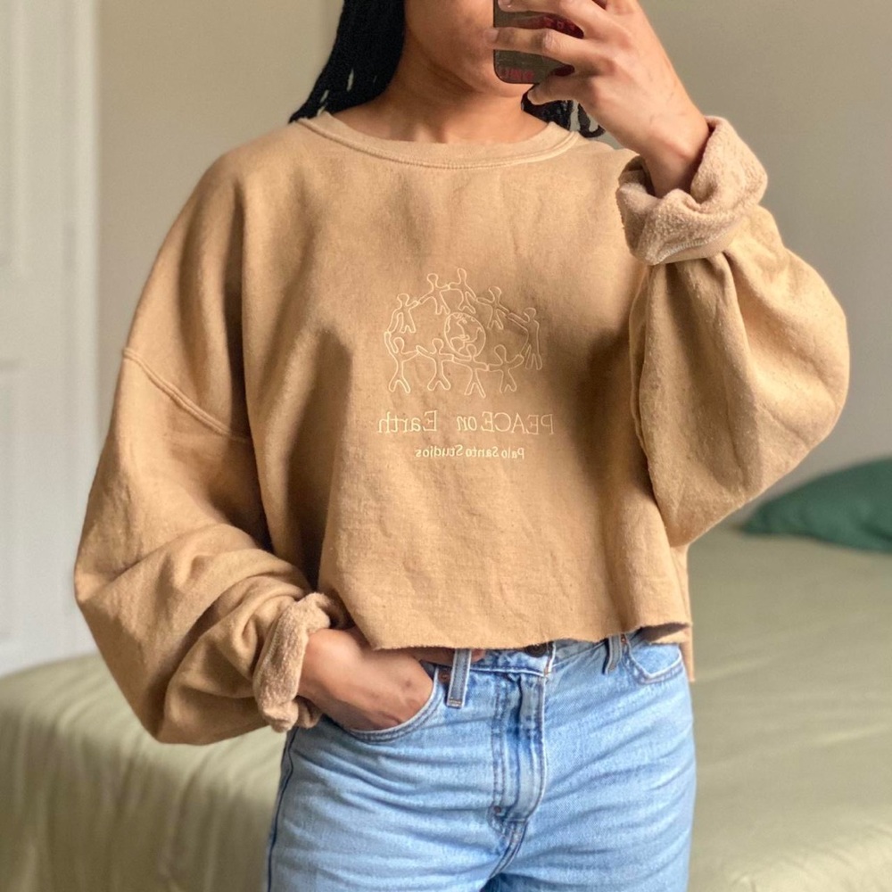 Palo Santo Studios Peace on Earth Crewneck Sweatshirt in Sand